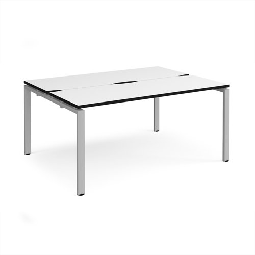 Adapt back to back desks 1600mm x 1200mm - silver frame, white top, black edge