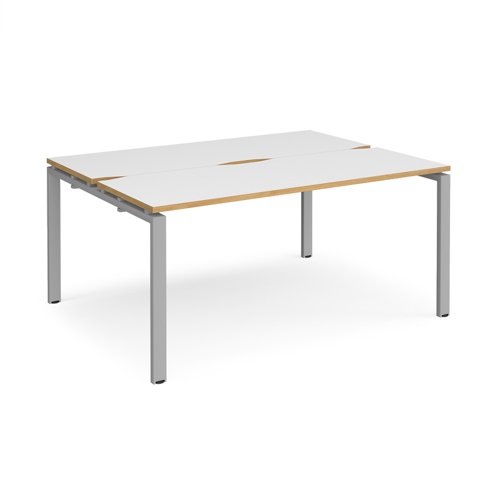 Adapt back to back desks 1600mm x 1200mm - silver frame, white top with oak edging
