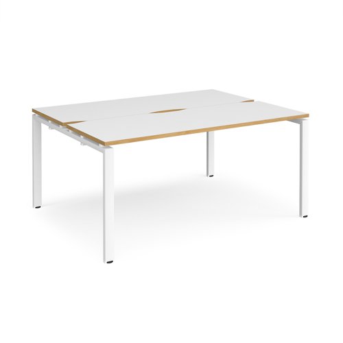 Adapt back to back desks 1600mm x 1200mm - white frame, white top with oak edging