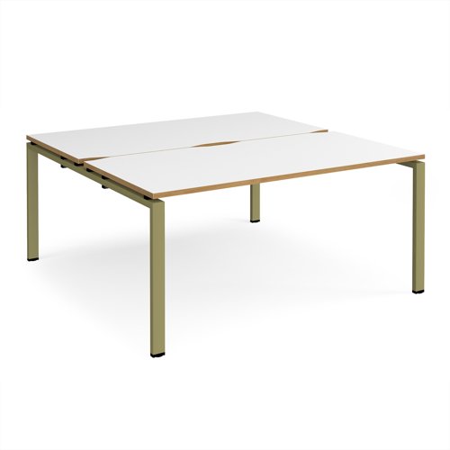 Adapt back to back desks 1600mm x 1600mm - green frame, white top, oak edge