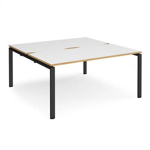 Adapt back to back desks 1600mm x 1600mm - black frame, white top with oak edging