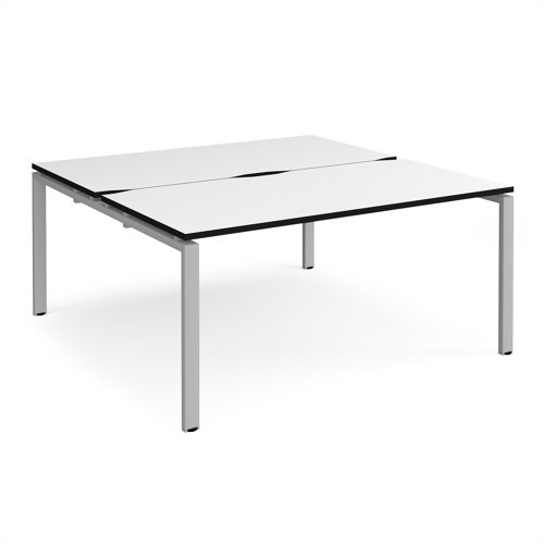 Adapt back to back desks 1600mm x 1600mm - silver frame, white top, black edge