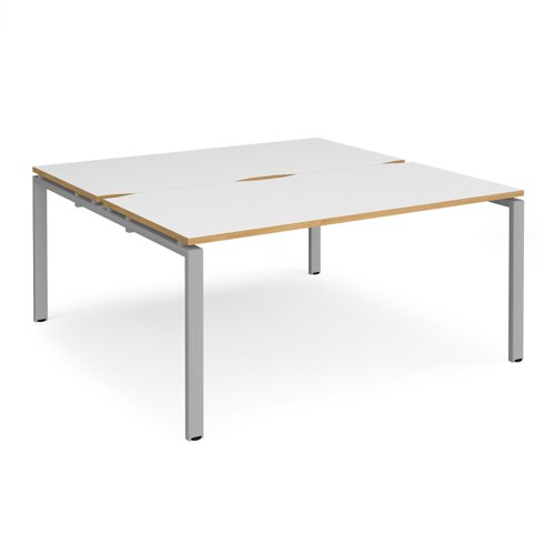 Adapt back to back desks 1600mm x 1600mm - silver frame, white top with oak edging