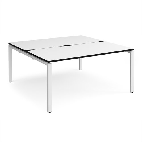 Adapt back to back desks 1600mm x 1600mm - white frame, white top, black edge