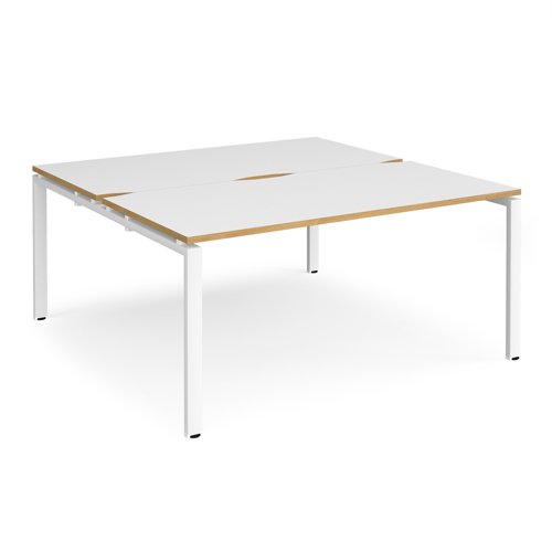 Adapt back to back desks 1600mm x 1600mm - white frame, white top with oak edging