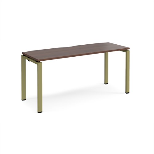 Adapt single desk 1600mm x 600mm - green frame, walnut top