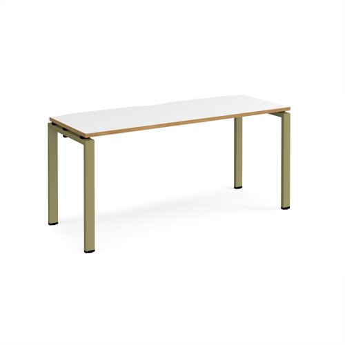 Adapt single desk 1600mm x 600mm - green frame, white top, oak edge