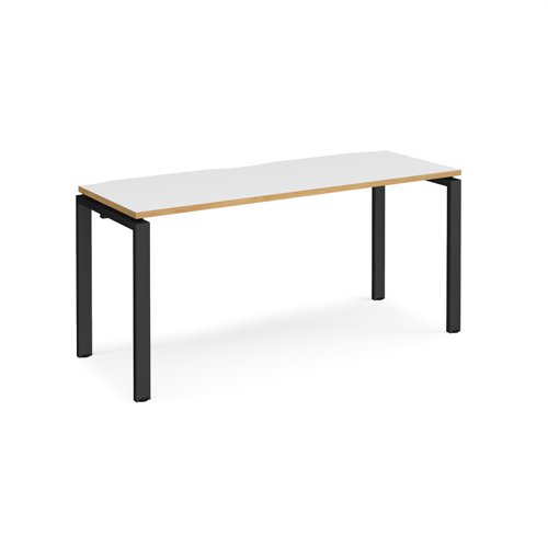 Adapt single desk 1600mm x 600mm - black frame and white top with oak edging