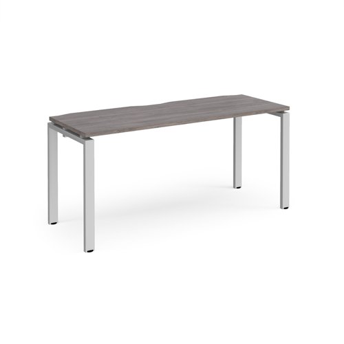 Adapt single desk 1600mm x 600mm - silver frame, grey oak top E166-S-GO Buy online at Office 5Star or contact us Tel 01594 810081 for assistance
