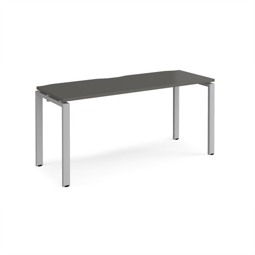Adapt single desk 1600mm x 600mm - silver frame, storm grey top