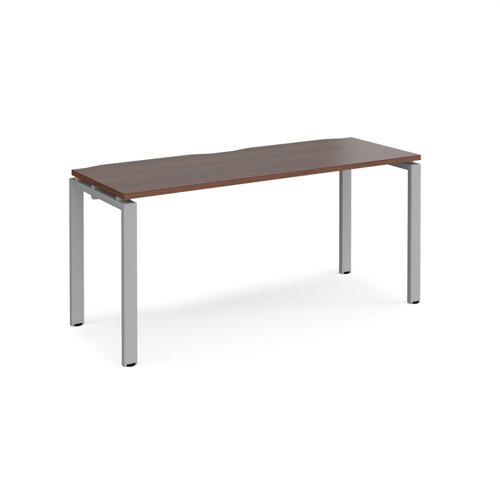 Adapt single desk 1600mm x 600mm - silver frame, walnut top