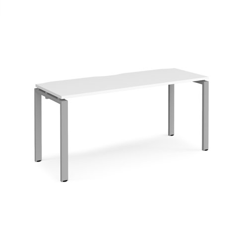 Adapt single desk 1600mm x 600mm - silver frame, white top
