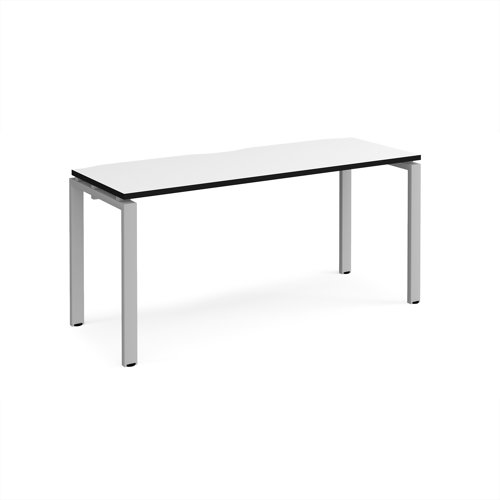 Adapt single desk 1600mm x 600mm - silver frame, white top, black edge