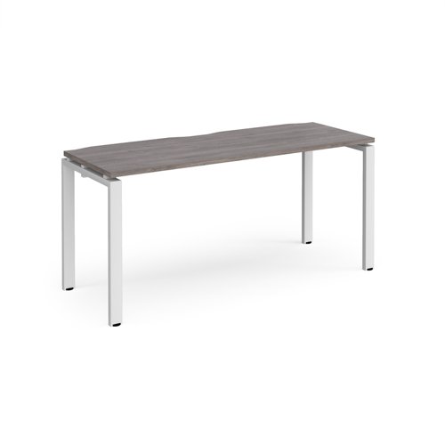 Adapt single desk 1600mm x 600mm - white frame, grey oak top E166-WH-GO Buy online at Office 5Star or contact us Tel 01594 810081 for assistance