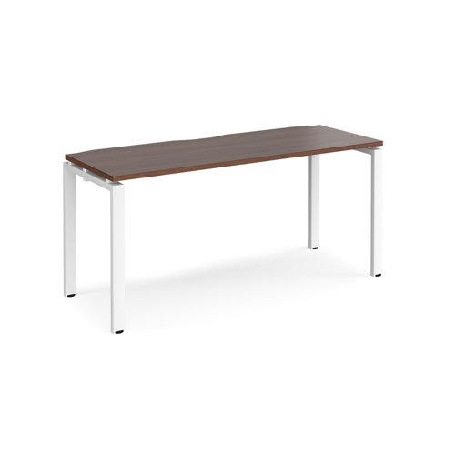 Adapt single desk 1600mm x 600mm - white frame and walnut top