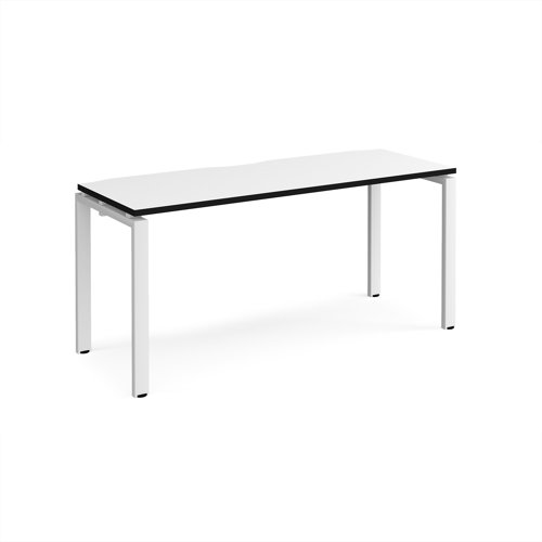 Adapt single desk 1600mm x 600mm - white frame, white top, black edge