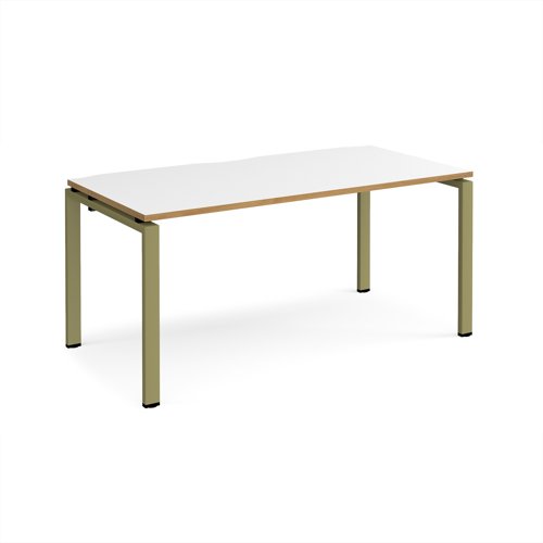 Adapt single desk 1600mm x 800mm - green frame, white top, oak edge