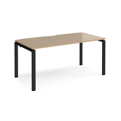 Adapt single desk 1600mm x 800mm - black frame, kendal oak top
