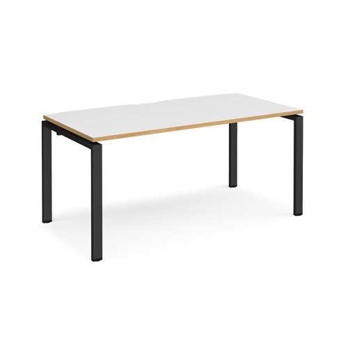Adapt single desk 1600mm x 800mm - black frame, white top with oak edging
