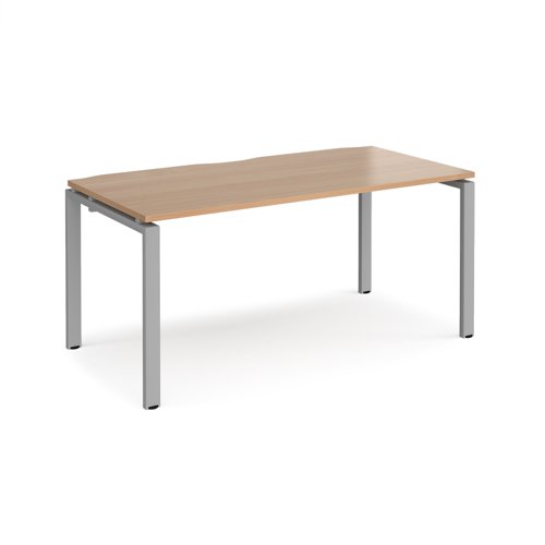 Adapt single desk 1600mm x 800mm - silver frame, beech top