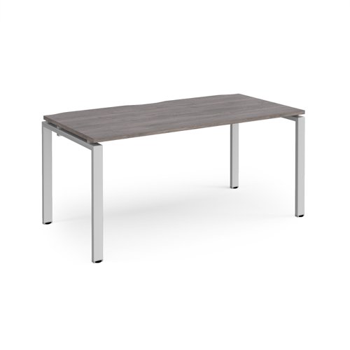 Adapt single desk 1600mm x 800mm - silver frame, grey oak top E168-S-GO Buy online at Office 5Star or contact us Tel 01594 810081 for assistance