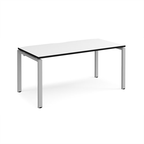 Adapt single desk 1600mm x 800mm - silver frame, white top, black edge