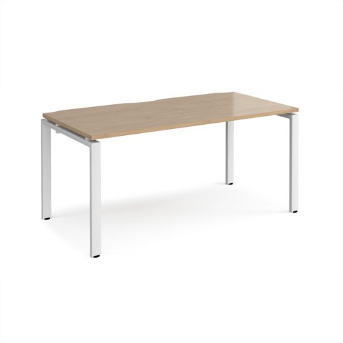 Adapt single desk 1600mm x 800mm - white frame, kendal oak top