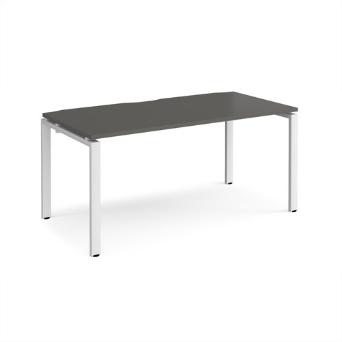 Adapt single desk 1600mm x 800mm - white frame, storm grey top