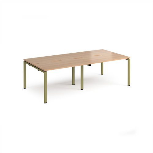 Adapt double back to back desks 2400mm x 1200mm - green frame, beech top