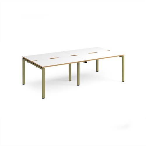Adapt double back to back desks 2400mm x 1200mm - green frame, white top, oak edge