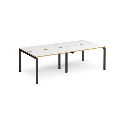 Adapt double back to back desks 2400mm x 1200mm - black frame, white top with oak edging