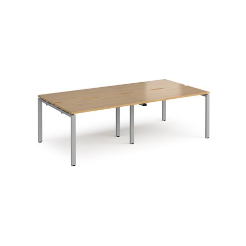 Adapt double back to back desks 2400mm x 1200mm - silver frame, oak top
