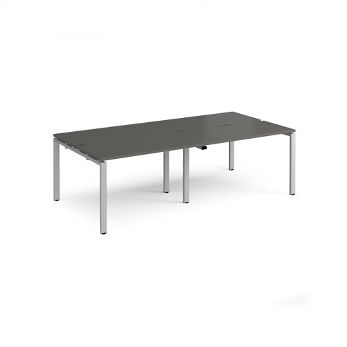 Adapt double back to back desks 2400mm x 1200mm - silver frame, storm grey top