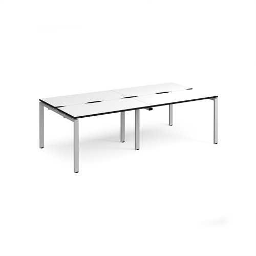 Adapt double back to back desks 2400mm x 1200mm - silver frame, white top, black edge