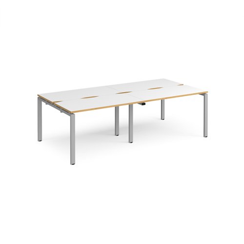 Adapt double back to back desks 2400mm x 1200mm - silver frame, white top with oak edging