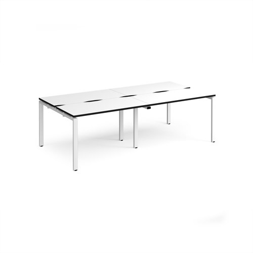 Adapt double back to back desks 2400mm x 1200mm - white frame, white top, black edge