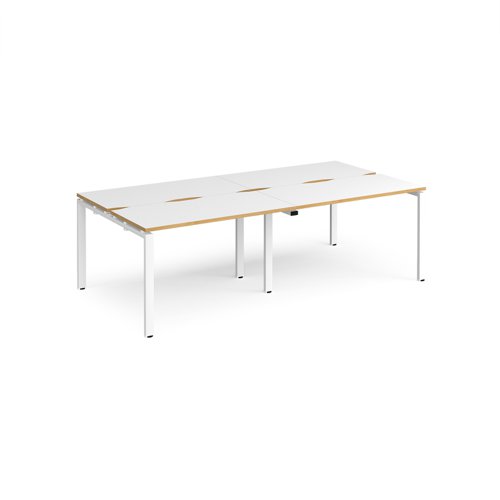 Adapt double back to back desks 2400mm x 1200mm - white frame, white top with oak edging