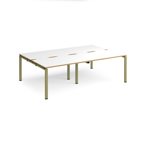 Adapt double back to back desks 2400mm x 1600mm - green frame, white top, oak edge