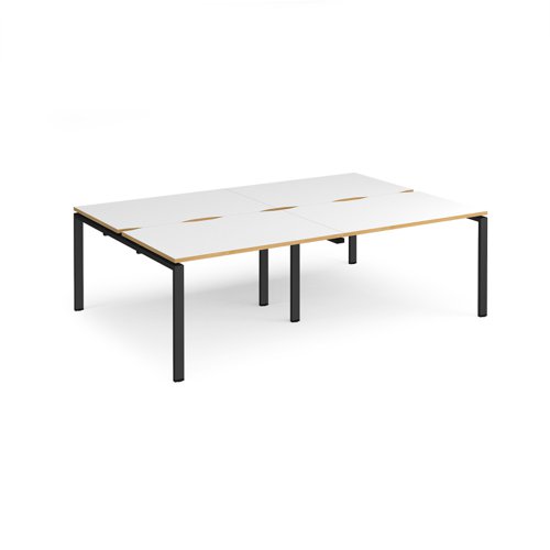 Adapt double back to back desks 2400mm x 1600mm - black frame, white top with oak edging