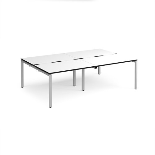 Adapt double back to back desks 2400mm x 1600mm - silver frame, white top, black edge