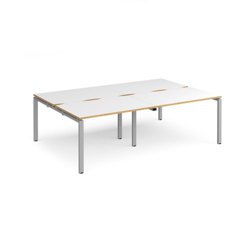 Adapt double back to back desks 2400mm x 1600mm - silver frame, white top with oak edging