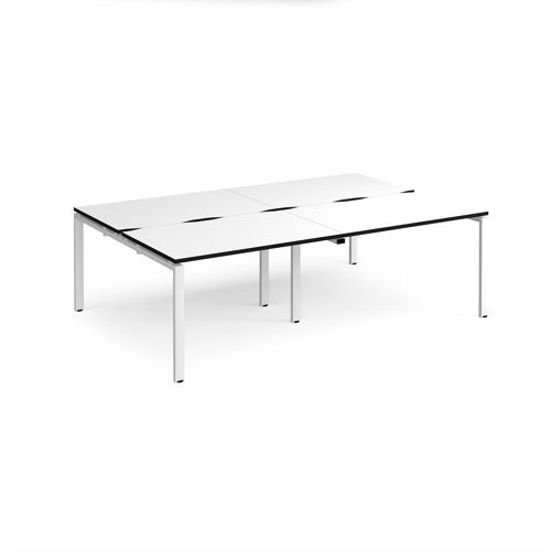 Adapt double back to back desks 2400mm x 1600mm - white frame, white top, black edge