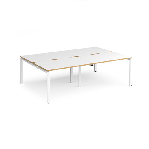 Adapt double back to back desks 2400mm x 1600mm - white frame, white top with oak edging