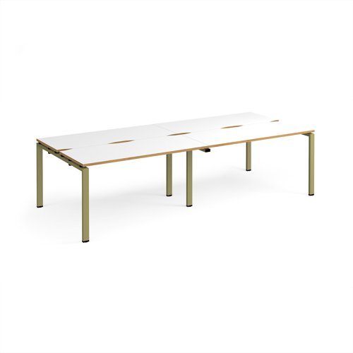 Adapt double back to back desks 2800mm x 1200mm - green frame, white top, oak edge