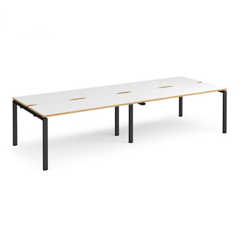 Adapt double back to back desks 2800mm x 1200mm - black frame, white top with oak edging