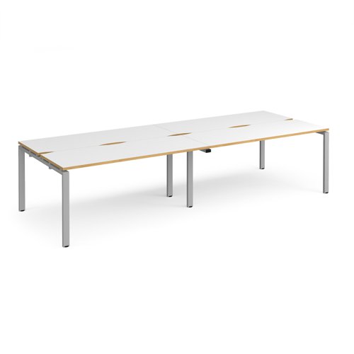 Adapt double back to back desks 2800mm x 1200mm - silver frame, white top with oak edging