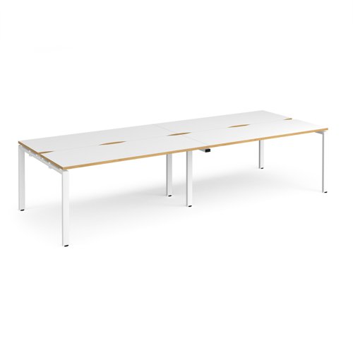 Adapt double back to back desks 2800mm x 1200mm - white frame, white top with oak edging