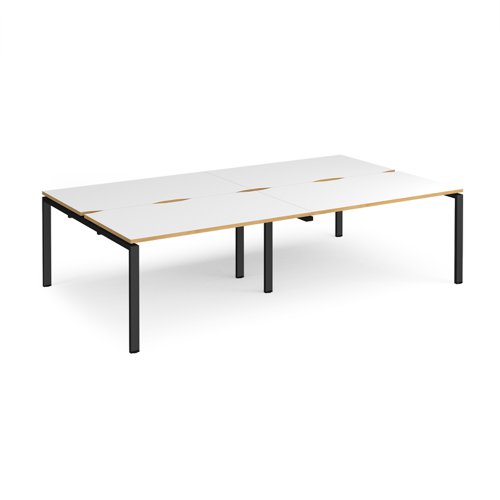 Adapt double back to back desks 2800mm x 1600mm - black frame, white top with oak edging