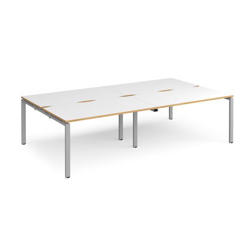 Adapt double back to back desks 2800mm x 1600mm - silver frame, white top with oak edging