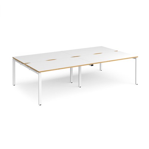 Adapt double back to back desks 2800mm x 1600mm - white frame, white top with oak edging